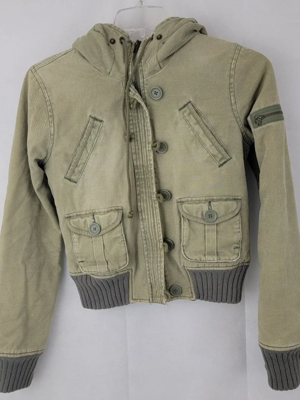 ABERCROMBIE & FITCH Womens Jacket M Cropped GREEN Utility Bomber Quilted VTG Y2K - Picture 1 of 15